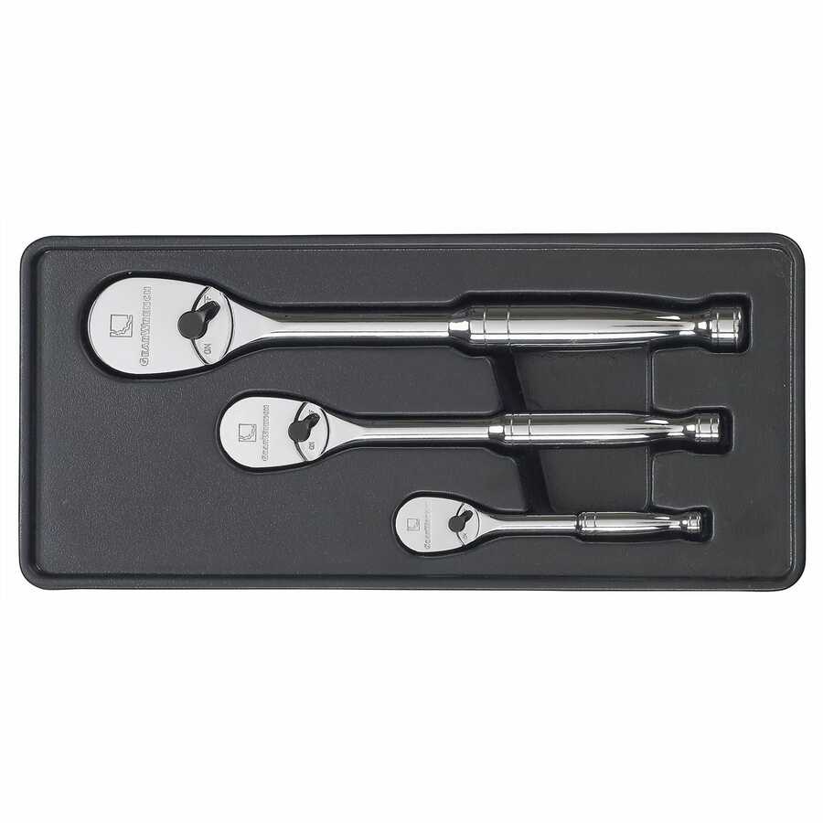 1/4 In, 3/8 In and 1/2 In Full Polish Ratchet Set - 3-Pc