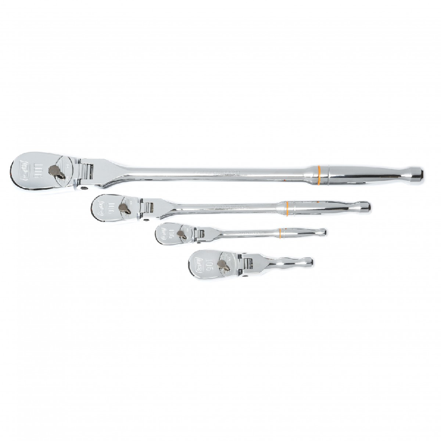 4 Pc 1/4", 3/8" & 1/2" Dr 90T Flex Head Teardrop Ratchet Set