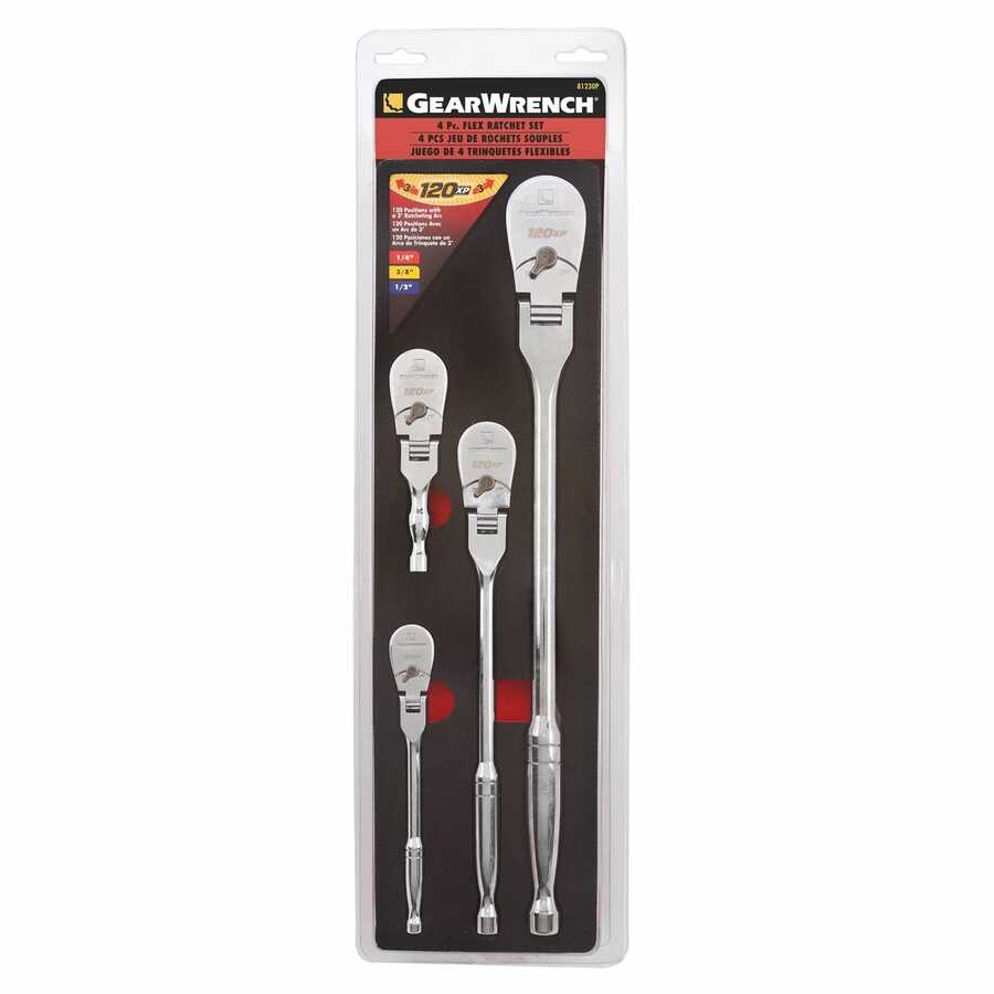 4 Pc. 1/4", 3/8" & 1/2" Drive 120XP™ Flex Head Teardrop Ratchet