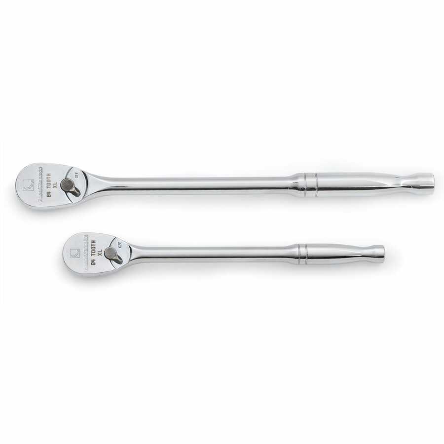 1/4, 3/8 Inch Drive 84 Tooth Full Polish Long Handle Ratchet Set