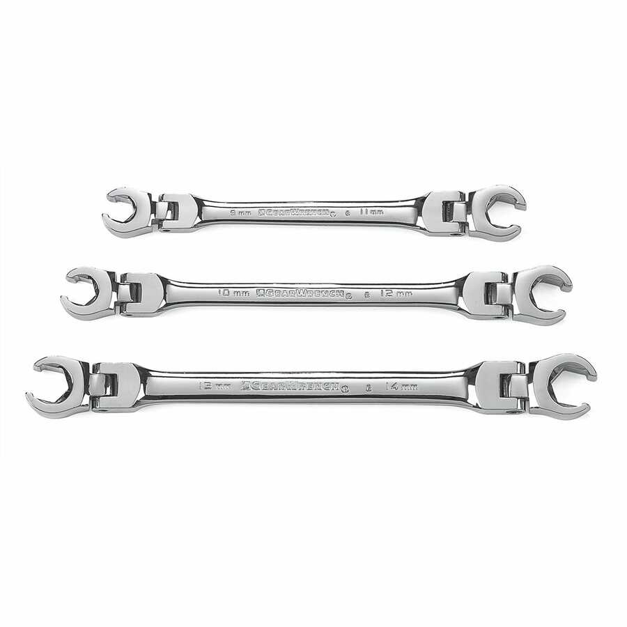 3 Pc. Flex Flare Nut Non Ratcheting Wrench Set METRIC GearWrench
