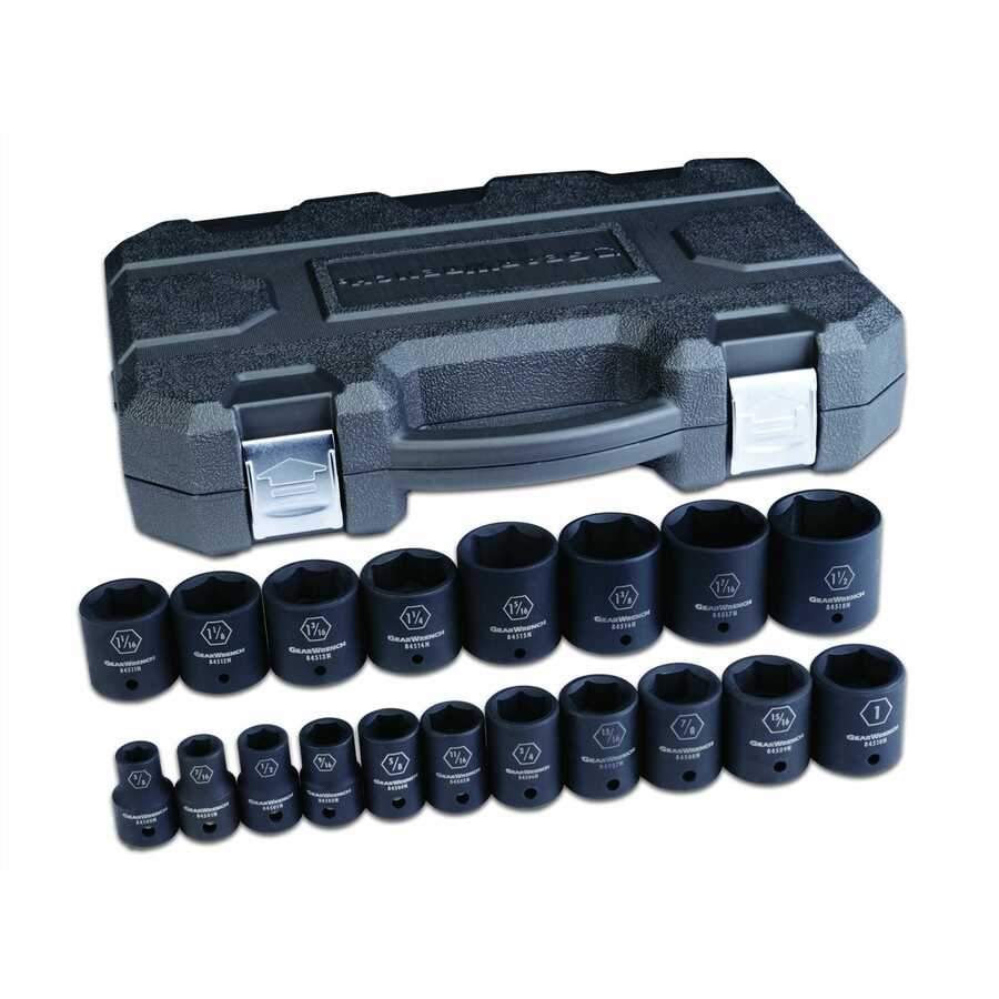 19 Piece 1/2" Drive 6 Point Standard Impact SAE Socket Set