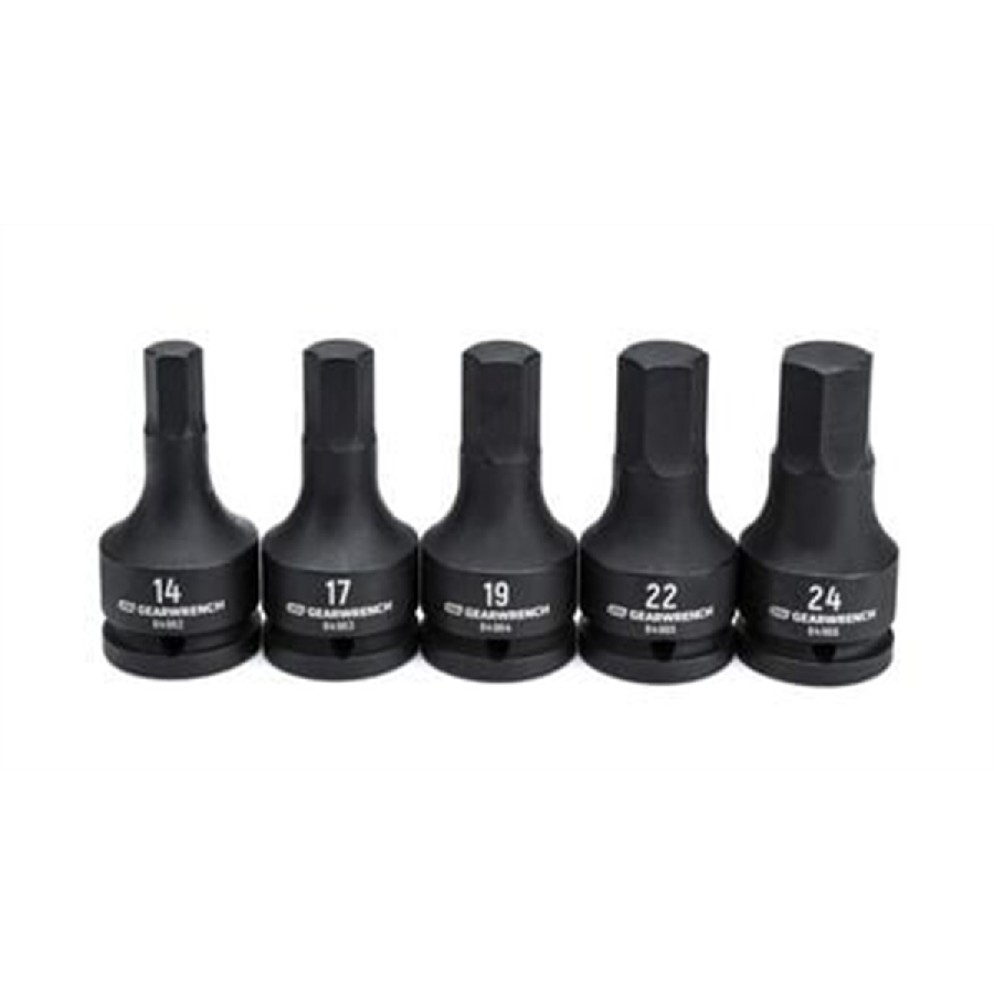 5 Piece 3/4" Drive Metric Impact Hex Bit Socket Set with case