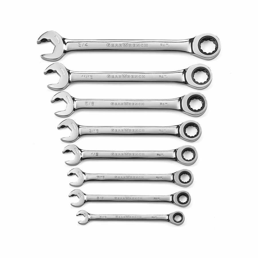 Fractional SAE Open End Ratcheting Combo Wrench Set 8 Pc