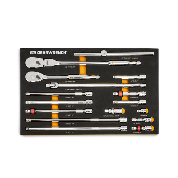 16 Piece 1/2" 90-Tooth Ratchet & Drive Tool Set& Foam Storage