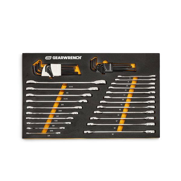 44 Pc 90T SAE/Metric Comb Ratcheting Wrench & Long Arm hex set