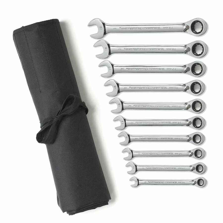 10 Pc. Reversible Combination Ratcheting Wrench Set Roll M