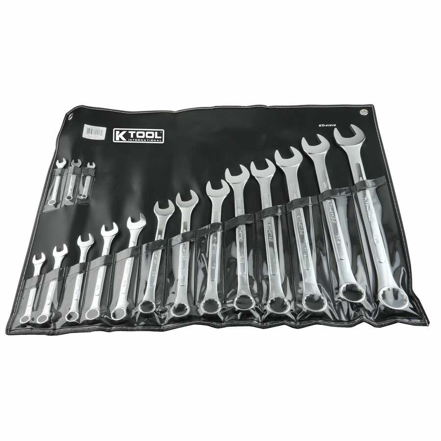 16 Piece Chrome Combination Wrench Set, Heat Treated Steel