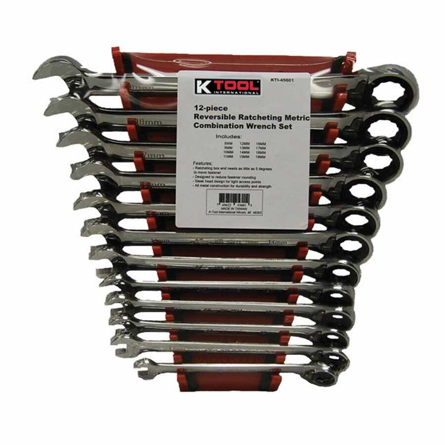 12 pc Rev. Ratcheting Metric Wrench Set 8-19mm