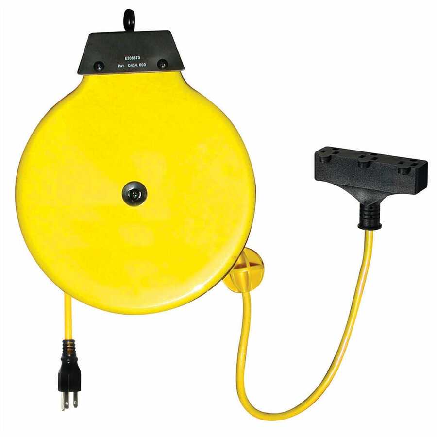 Retractable Extension Cord Reel with 30' Yellow Cord and Tri-Tap