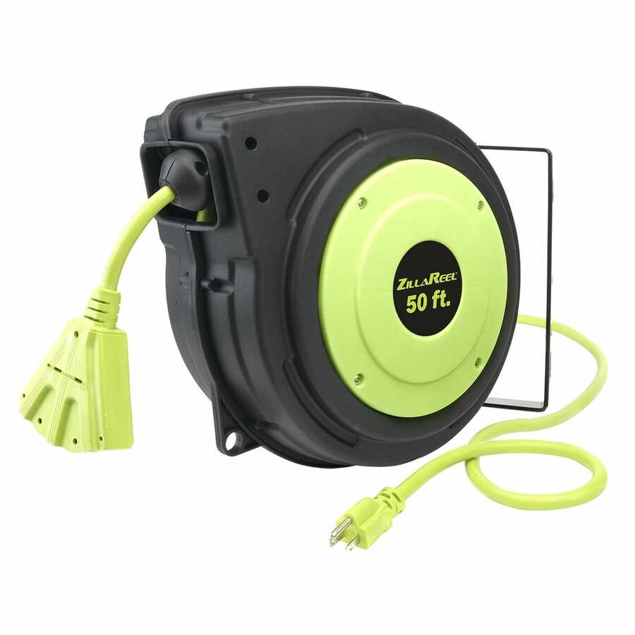 ZillaReel Electrical Cord Reel 14-3AWG with Triple Tap 50 Ft