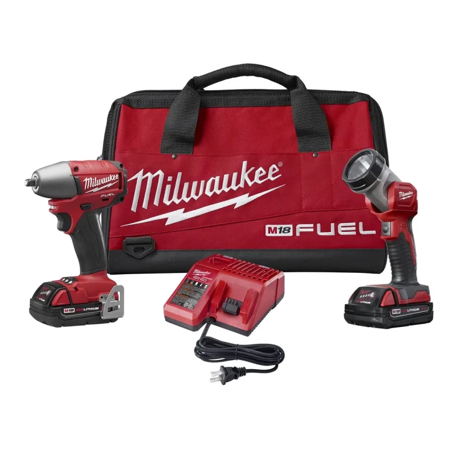 (image for) M18 Fuel 3/8 Inch Cordless Impact Wrench & LED Light Combo Kit