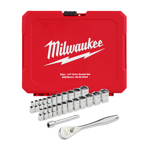 25pc 1/4" Drive Metric & SAE Ratchet and Socket Set with FOUR FL
