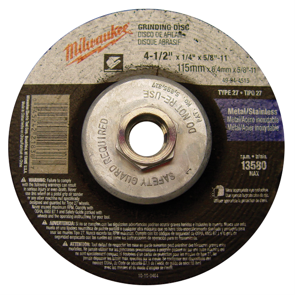 4-1/2" x 1/4" x 5/8-11" Grinding Wheel (Type 27)