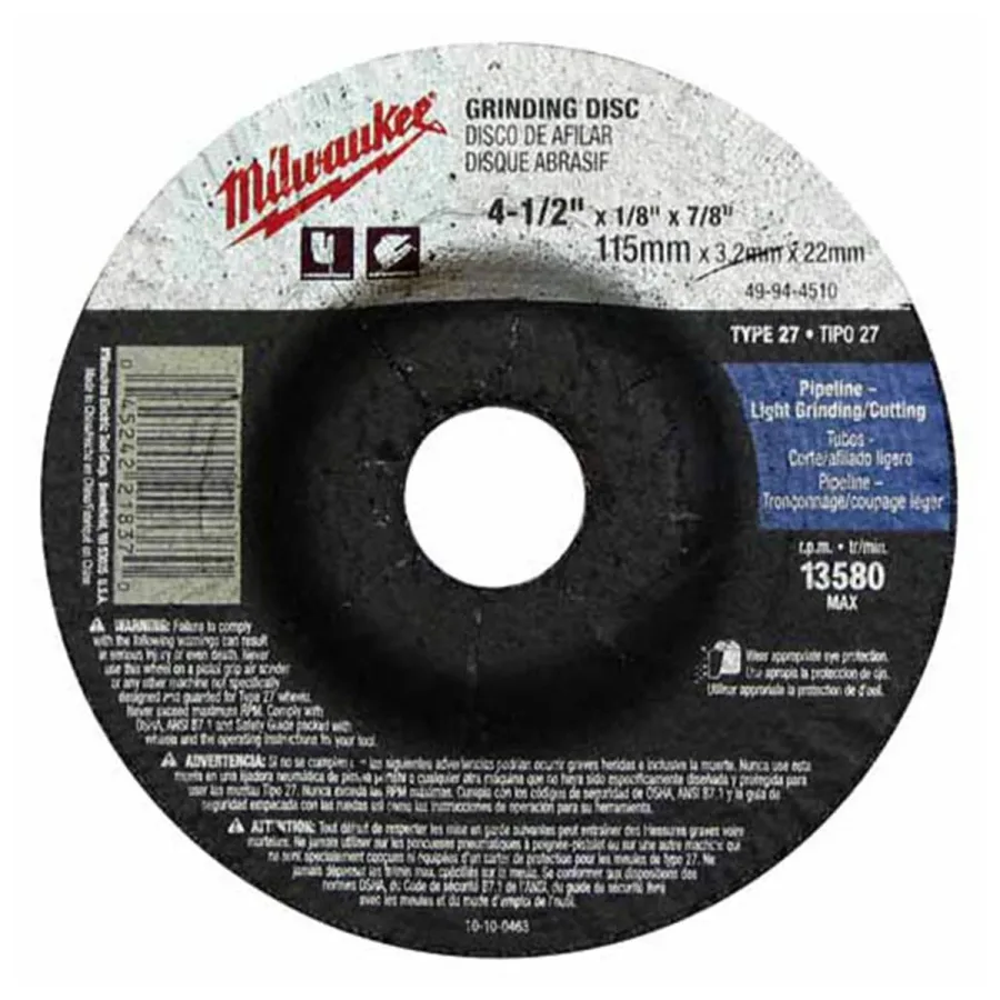 (image for) 10-PK OF 5"X1/4"X7/8" TYPE 27 GRINDING WHEEL (C24T)