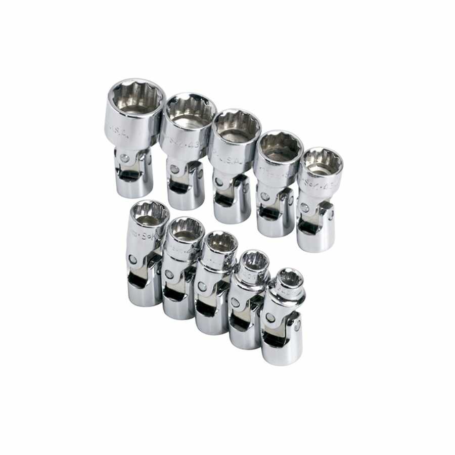 1/4 In Drive 12 Pt Flex Std Metric Socket Set - 10-Pc