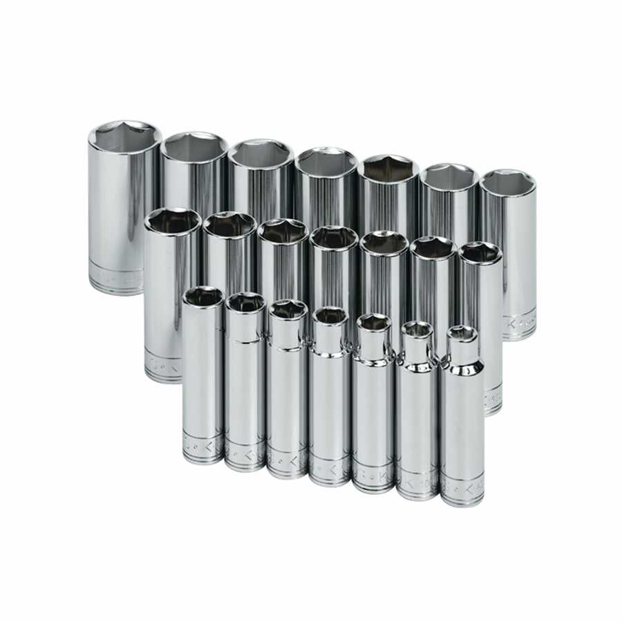 1/2 In Drive 6 Pt Deep Metric Socket Set - 21 Piece