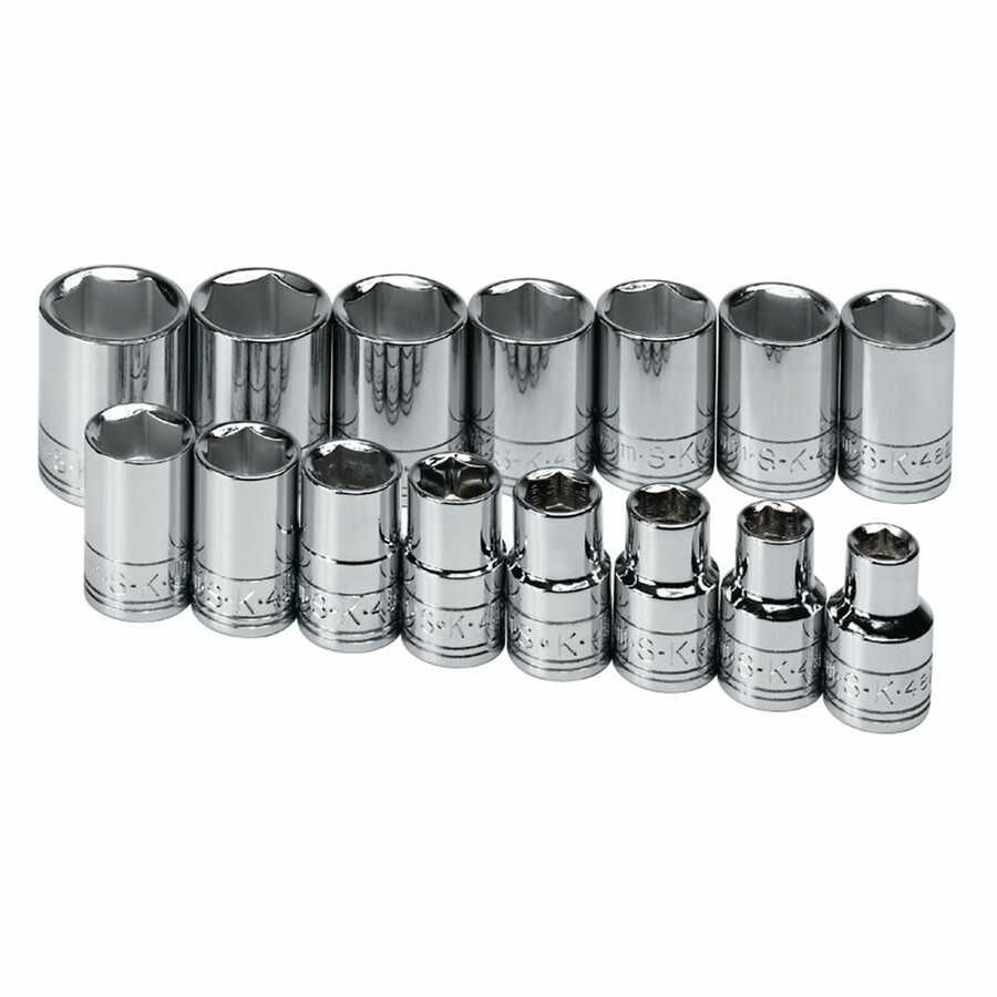 1/2 In Drive 6 Pt Metric Socket Set - 15-Pc