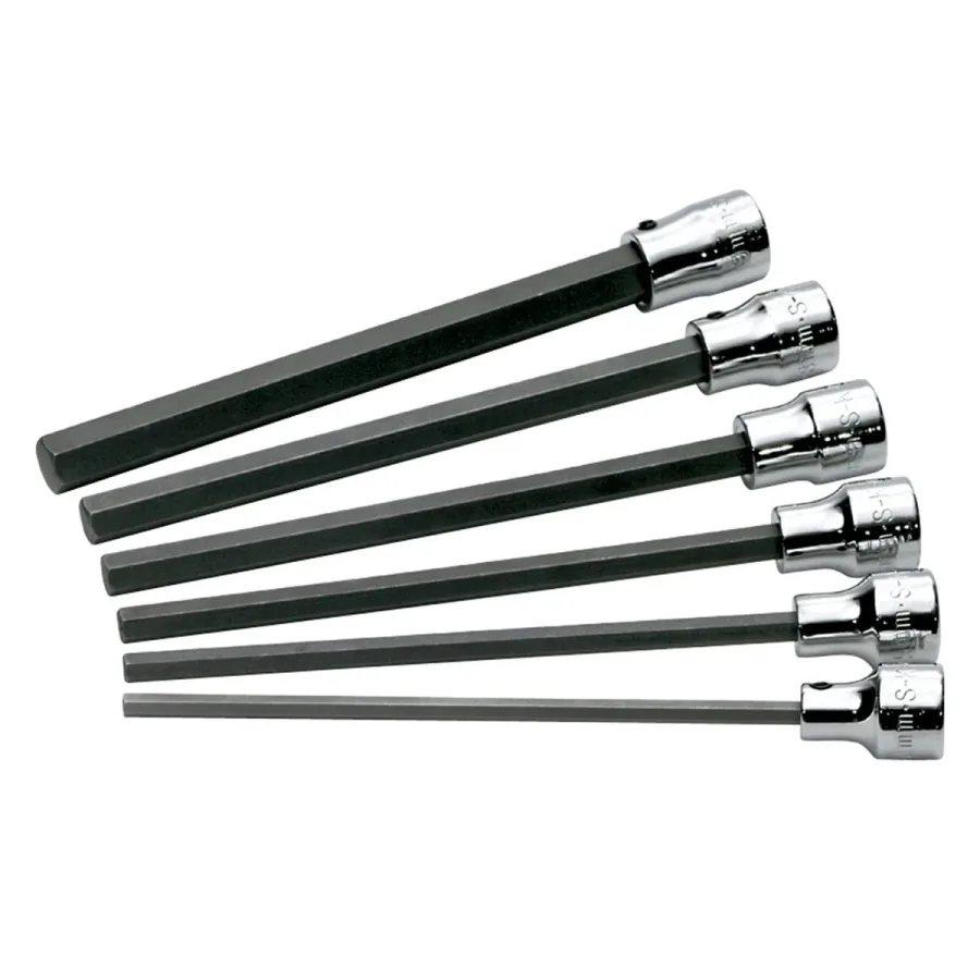 (image for) 3/8 In Drive Metric Long Hex Bit Socket Set - 6-Pc