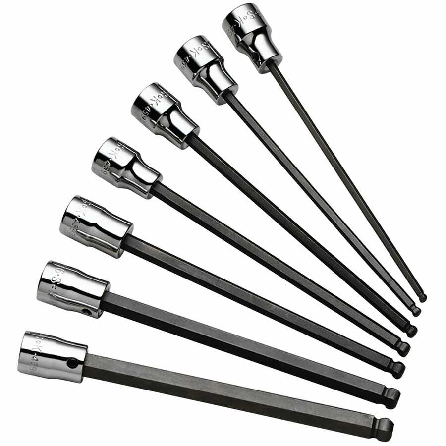 3/8" Drive SAE Long Ball Hex Bit Socket Set - 7-Piece