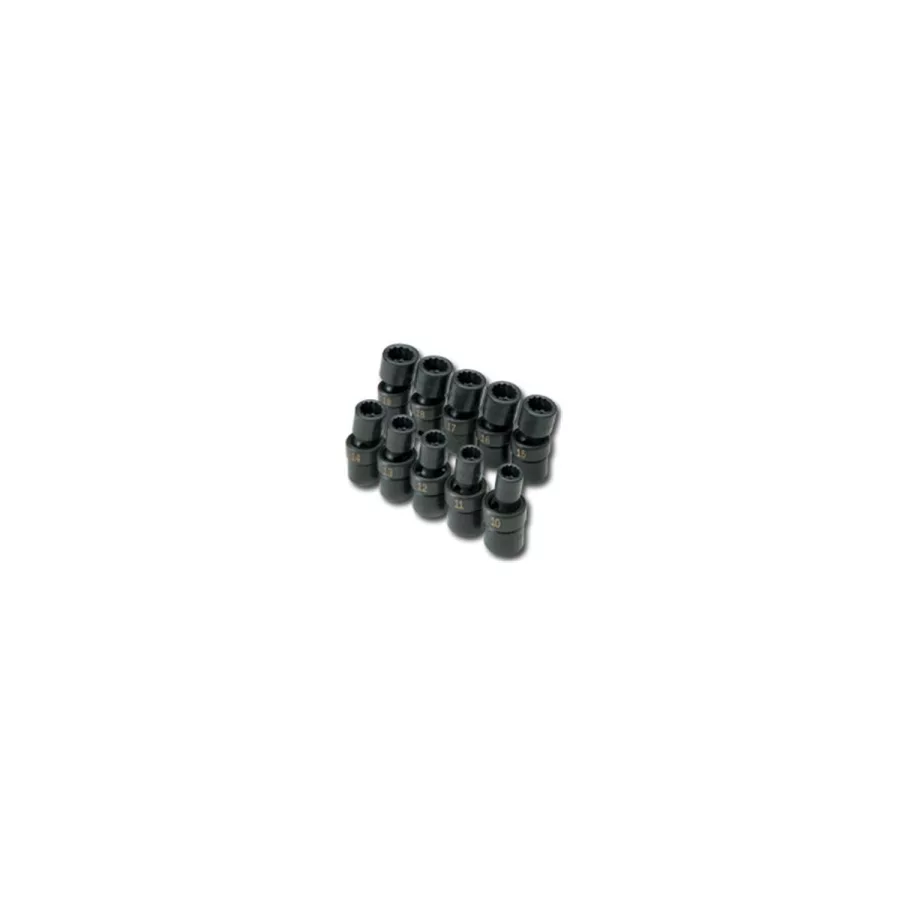 3/8 In Dr 12 Pt. Metric Swivel Impact Socket Set - 10-Pc