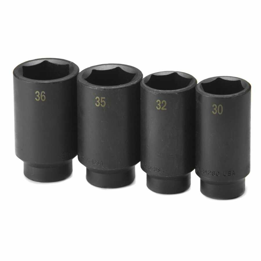 SK Hand Tools 4004 4-Piece 1//2-Inch Drive Axle Nut Deep Impact Socket Set