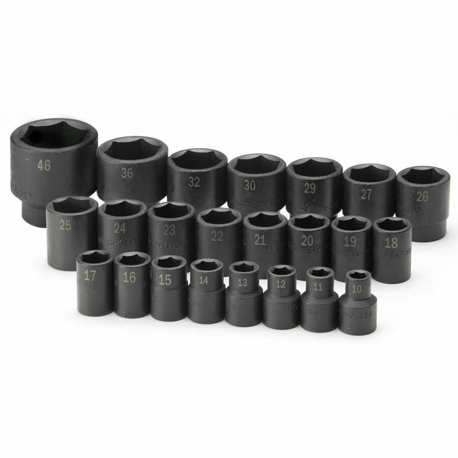 1/2 In Dr 6-Pt Std Metric Impact Socket Set - 23-Pc