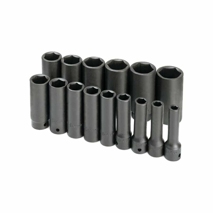 SK Hand Tool | 4045 | 1/2 Inch Drive 6 Pt Deep Impact Socket Set - 15 Pc- SK Tools