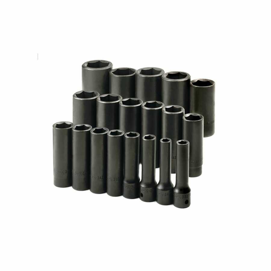 1/2 In Drive 6 Pt Deep Fractional Impact Socket Set - 19 Piece