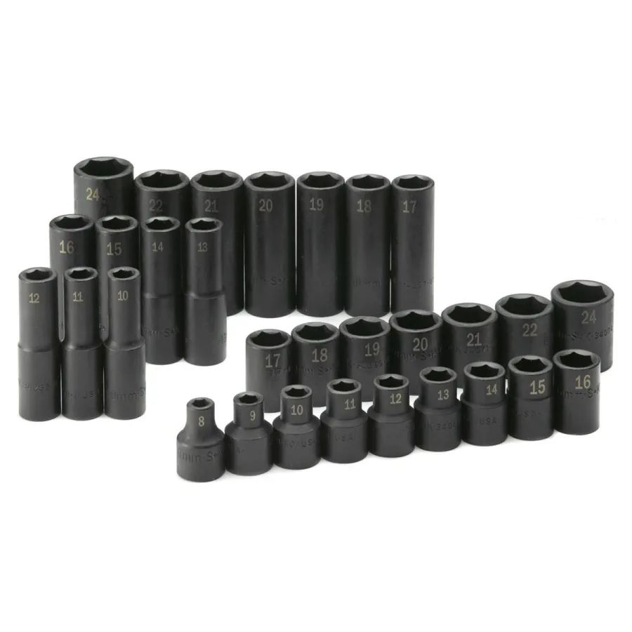 1/2 In Dr 30-Pc 6-Pt Metric Impact Socket Set - Std & Deep (image for) 1/2 In Dr 30-Pc 6-Pt Metric Impact Socket Set - Std & Deep