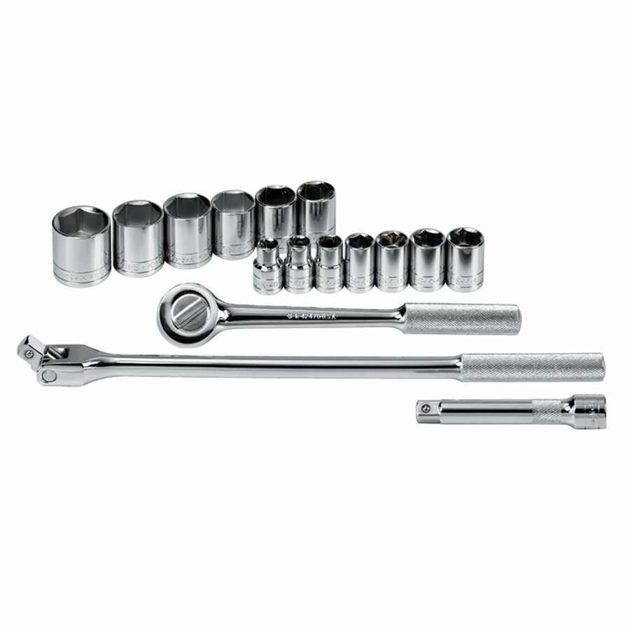 1/2 In Dr 16-Pc SuperKrome(R) Socket Set - SAE - 6 Pt