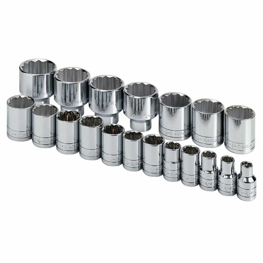 1/2 In Dr 12-Pt Std Fractional Socket Set - 19-Pc