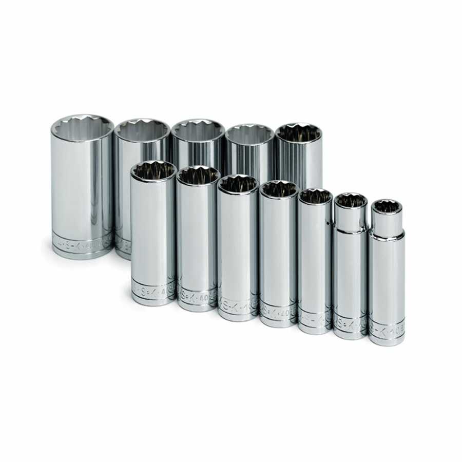1/2 In Drive 12 Pt SAE Deep Socket Set - 12 Piece