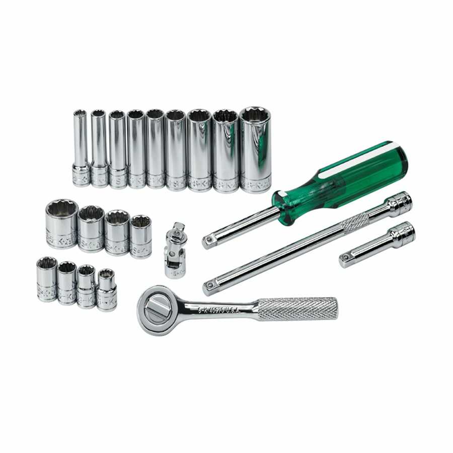 1/4 Inch Drive 12 Pt Std & Deep Fractional SAE Socket Set 22 Pc