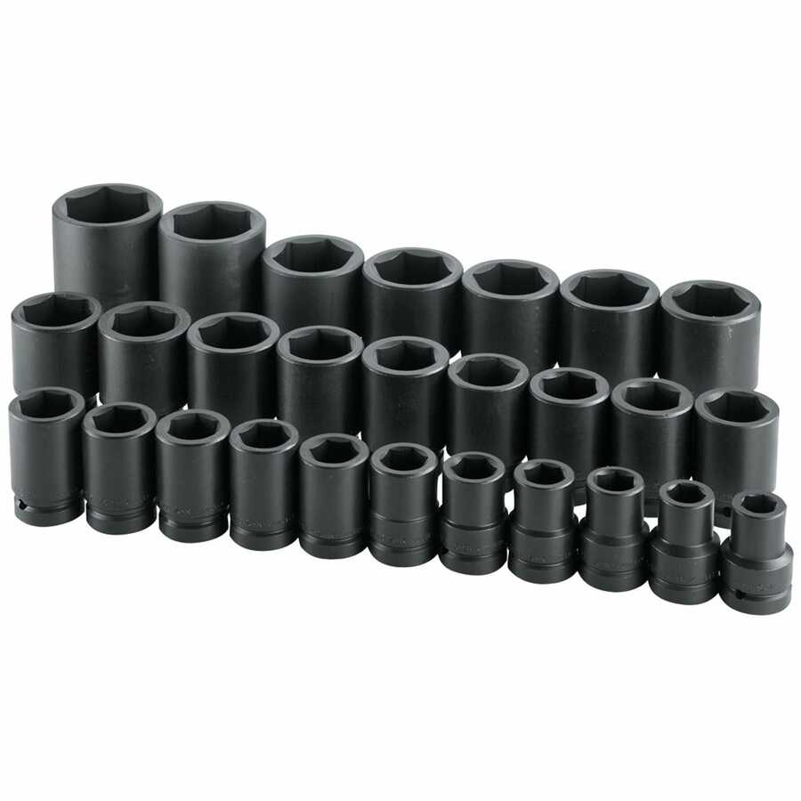 1 Inch Drive 6 Pt Deep Fractional SAE Impact Socket Set 27 Pc