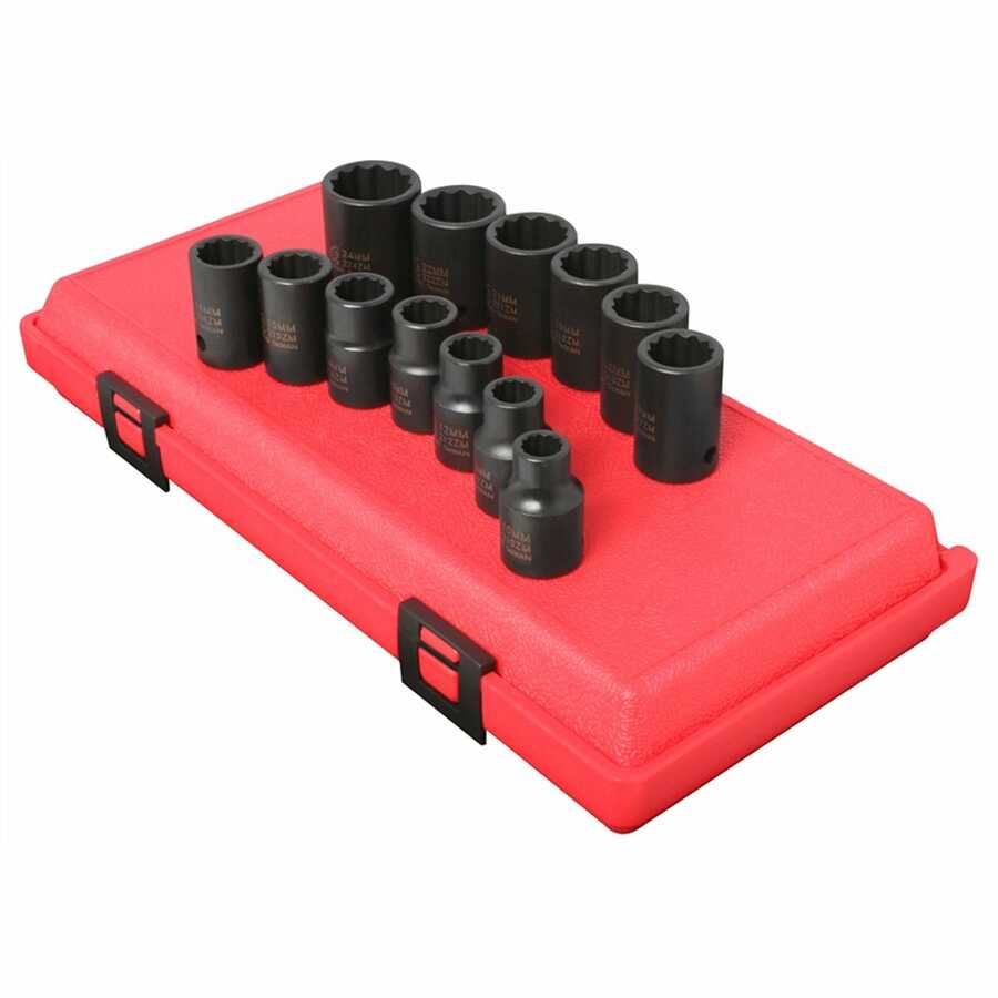 1/2 In Dr 12-Pt Std Metric Impact Socket Set - 13-Pc