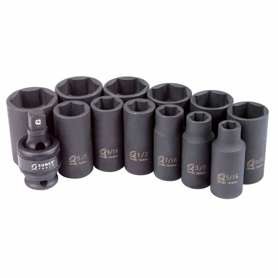 13 Piece 3/8\" Drive SAE Mid-Depth Impact Socket Set