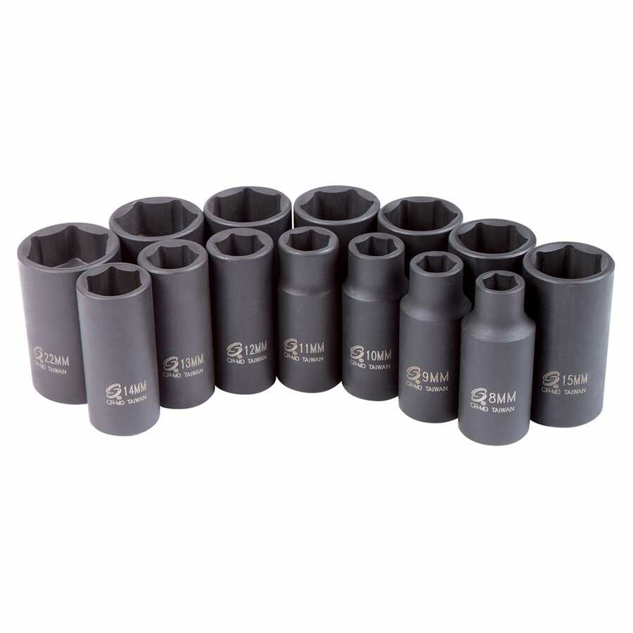14 Piece 3/8\" Drive Metric Mid-Depth Impact Socket Set
