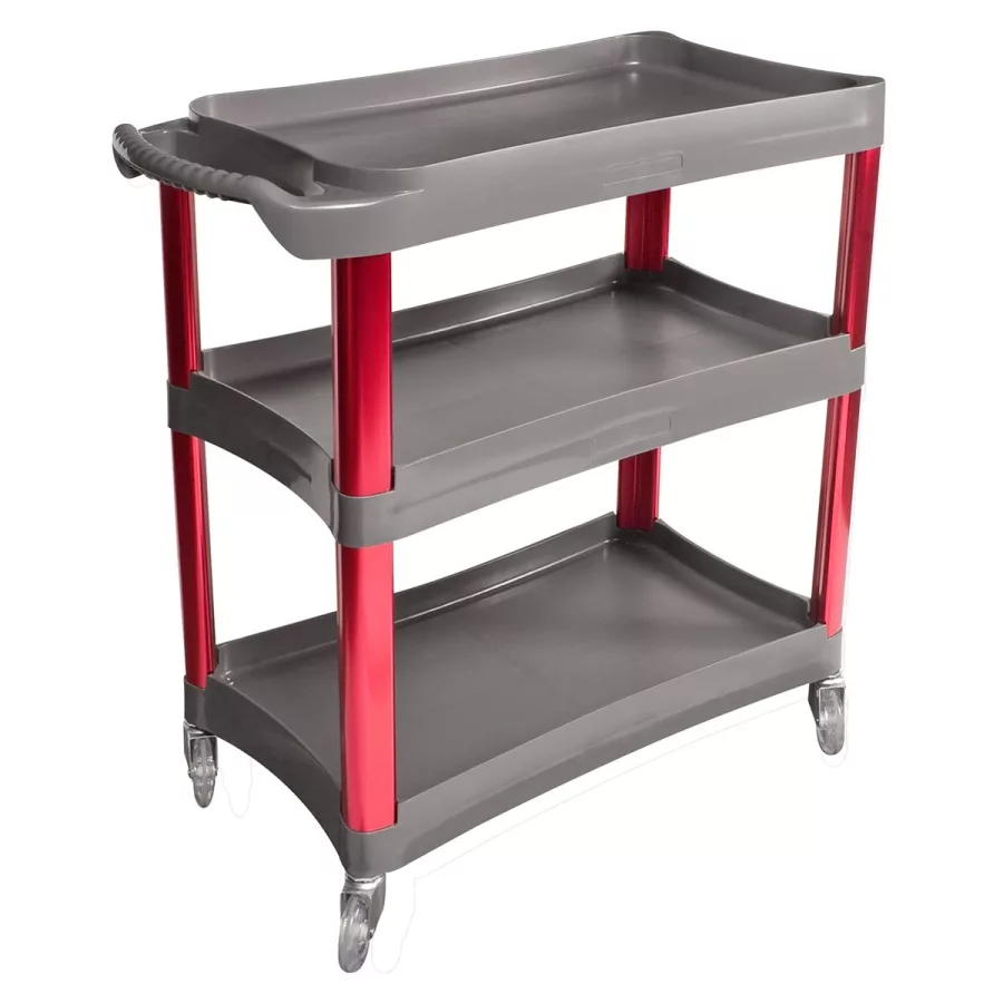 3 Shelf Plastic Service Cart w Aluminum Legs 500 Lb Capacity