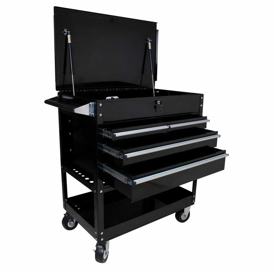 4 Drawer Locking Top Service Cart - Black