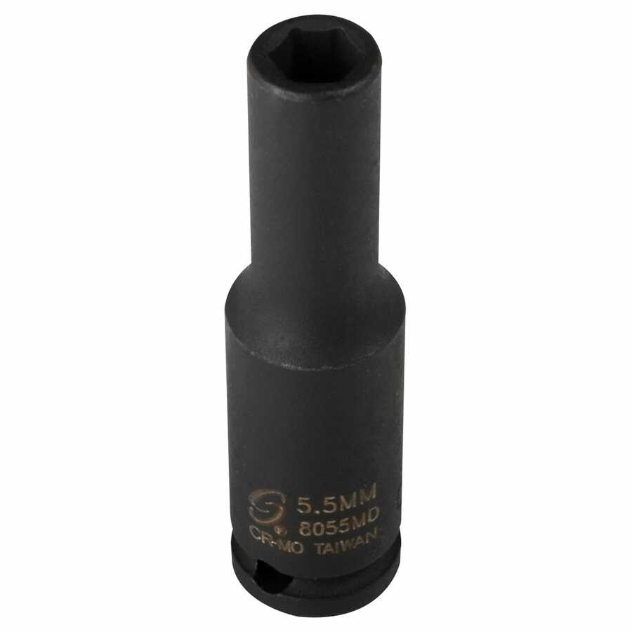 1/4 In Dr Impact Socket, 6 Pt, Deep, 5-1/2mm