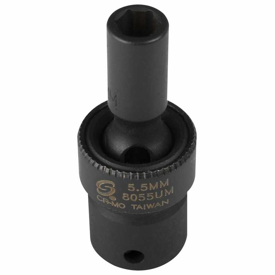 1/4 In Dr Impact Flex Socket, 6 Pt, Std, 5-1/2mm