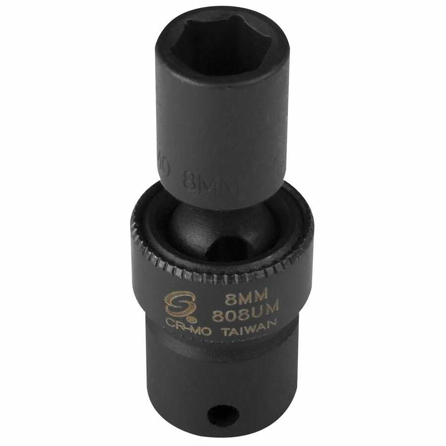 1/4 In Dr Impact Flex Socket, 6 Pt, Std, 8mm