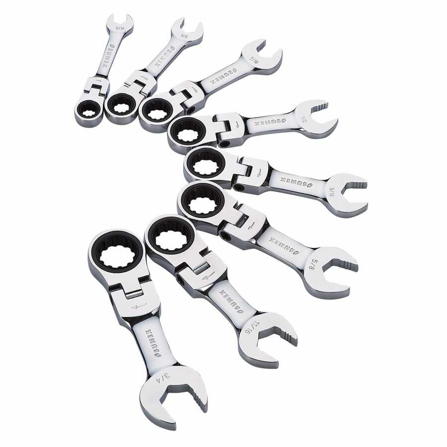 8pc Stubby Flex Head Ratcheting Wrench Set