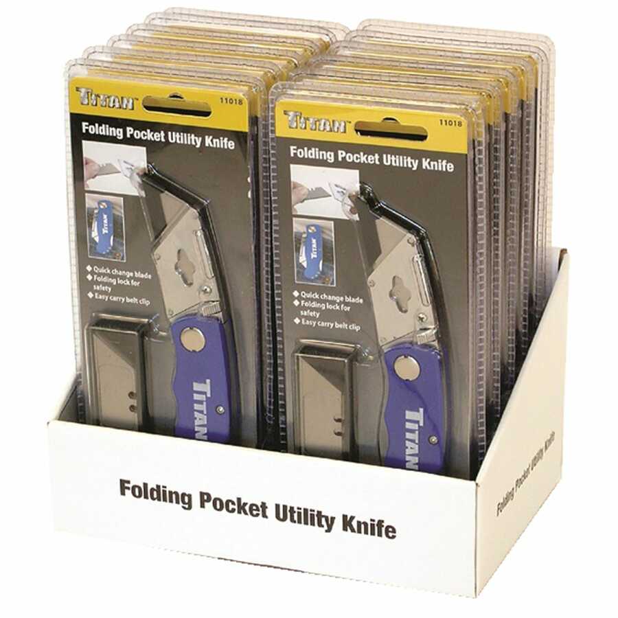 12 Pc Folding Pocket Utility Knife display, Blue
