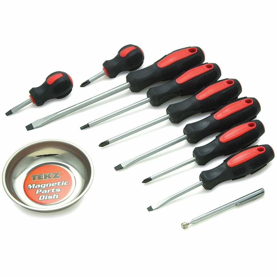 Screwdriver Set w/ Magnetic Dish and Pick-Up Tool - 10-Pc