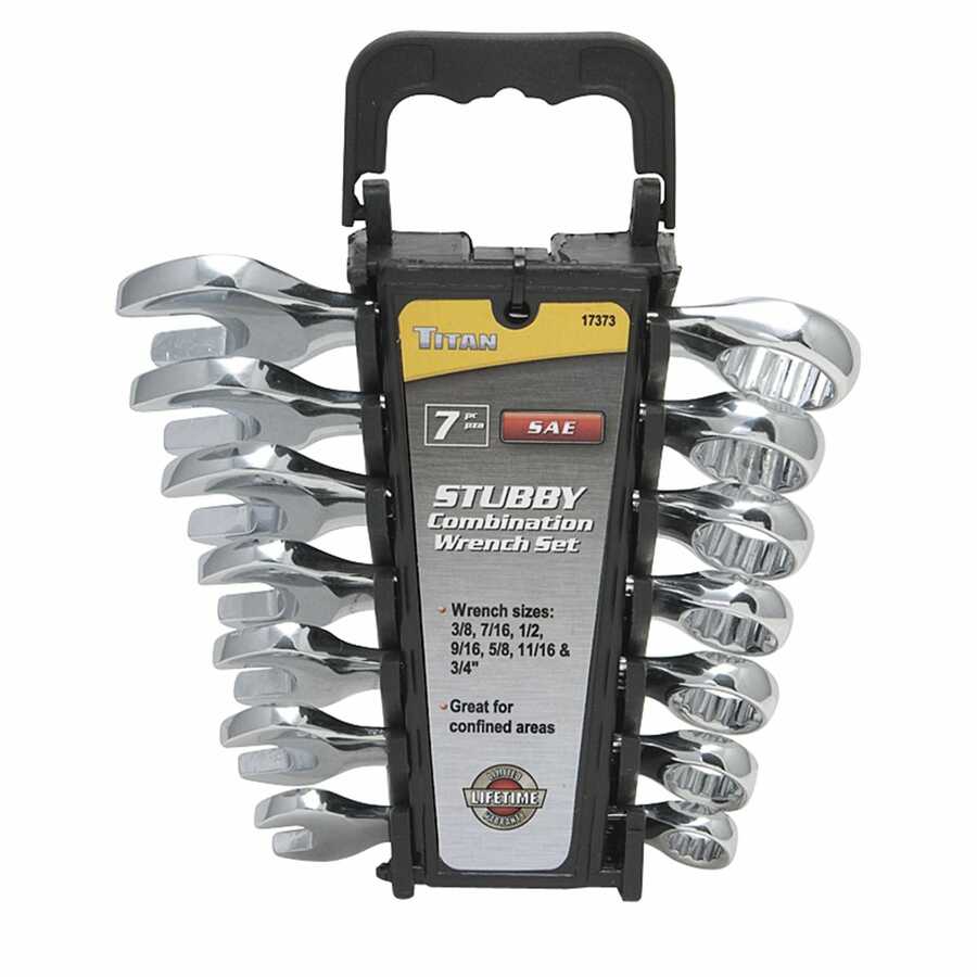 Titan | 17373 | Titan 7 Pc SAE Stubby Combination Wrench Set - Tight Spaces Tool