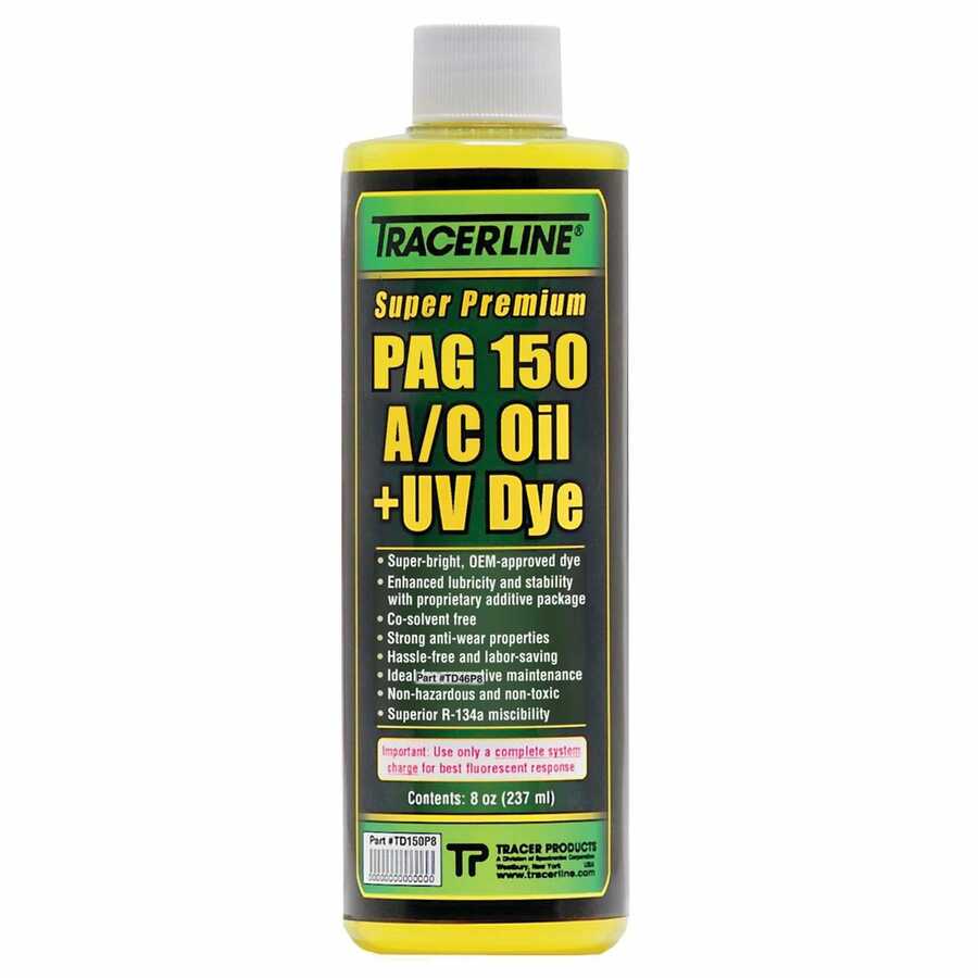 8 OZ BOTTLE PAG 150 A/C OIL W/DYE