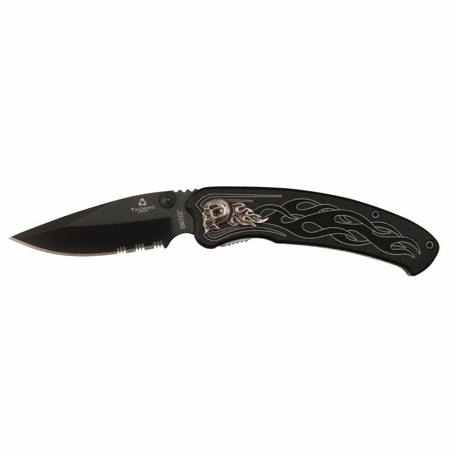 1 Tailwind Nova Skull Black Assisted Serrated Knife