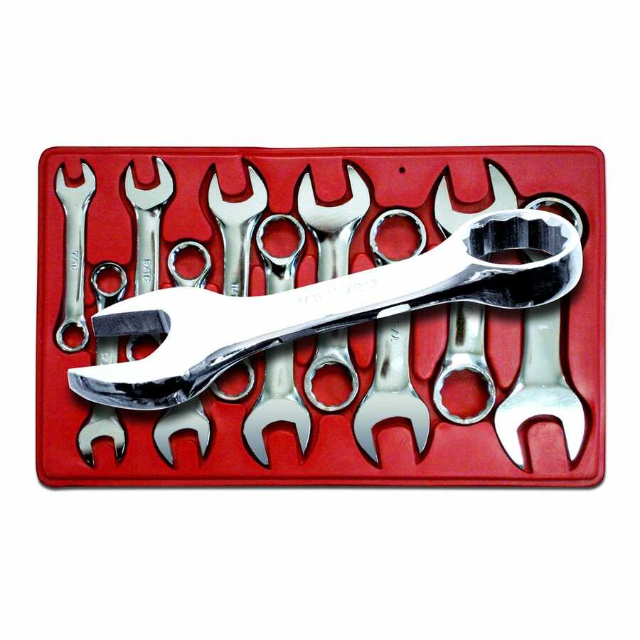 Fractional SAE Stubby Combination Wrench Set 10 Pc